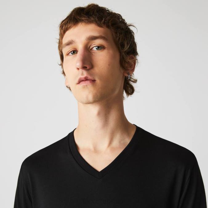 Lacoste homens camiseta leve em jersey de algodão pima com decote em V preto P2PX676 roupas
