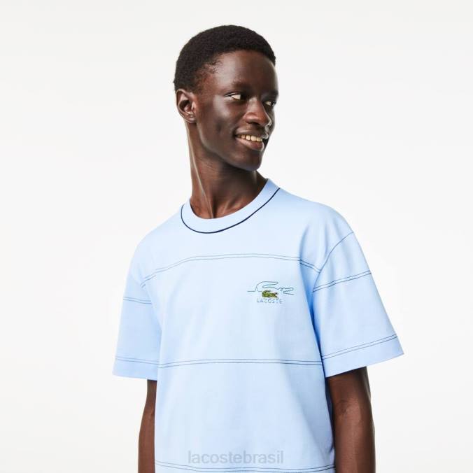 Lacoste homens camiseta listrada em jersey de algodão orgânico azul P2PX183 roupas