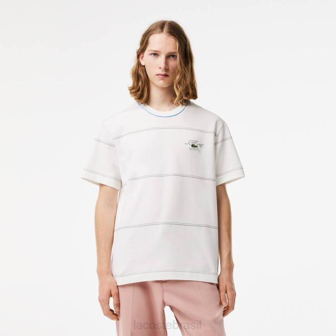 Lacoste homens camiseta listrada em jersey de algodão orgânico branco P2PX182 roupas