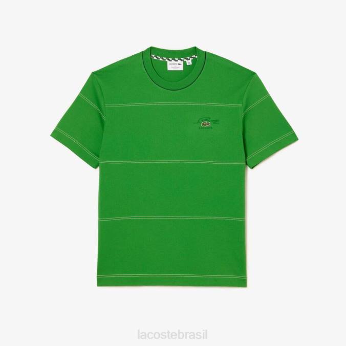 Lacoste homens camiseta listrada em jersey de algodão orgânico verde P2PX184 roupas