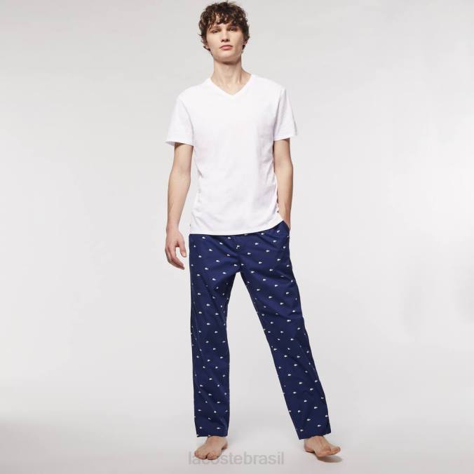 Lacoste homens camiseta lounge de algodão com decote em V, pacote com 3 branco P2PX1335 roupas