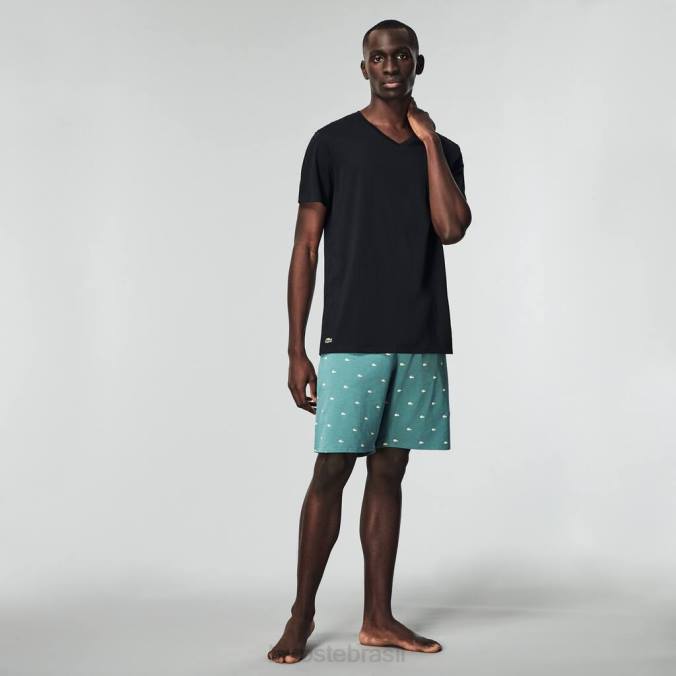 Lacoste homens camiseta lounge de algodão com decote em V, pacote com 3 preto P2PX1336 roupas