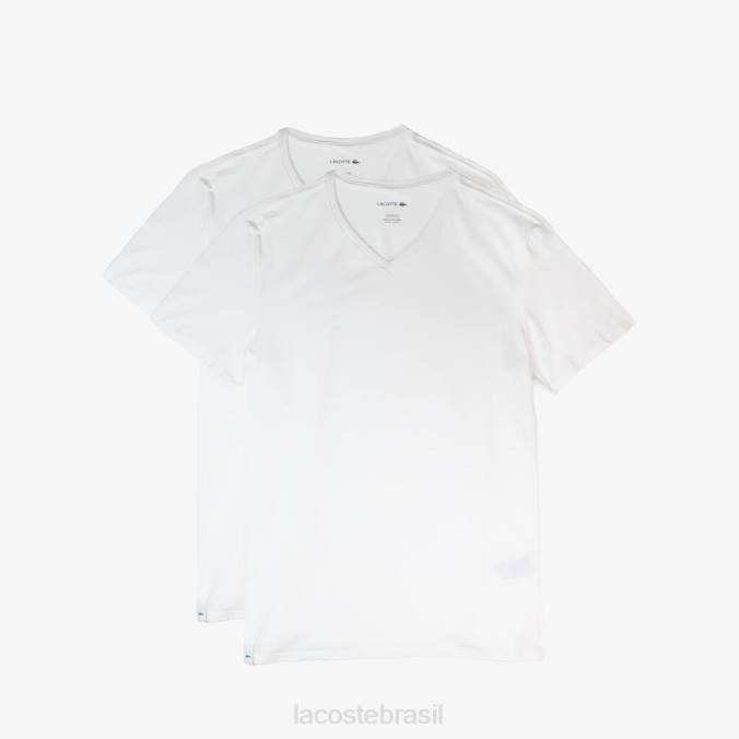 Lacoste homens camiseta lounge de algodão com decote em V, pacote de 2 branco P2PX1623 roupas