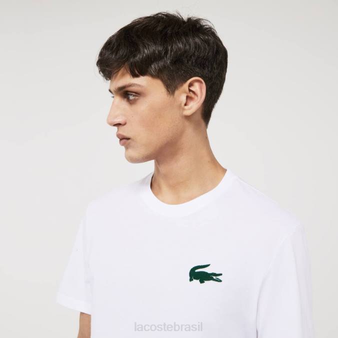Lacoste homens camiseta lounge de algodão com gola redonda em veludo e crocodilo Branco Verde P2PX1343 roupas