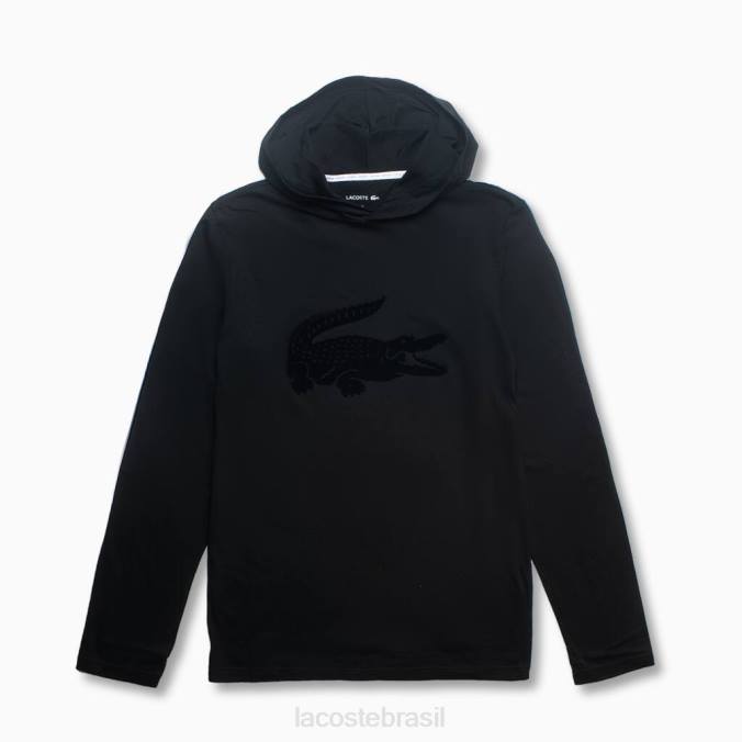 Lacoste homens camiseta lounge manga longa com capuz preto P2PX197 roupas