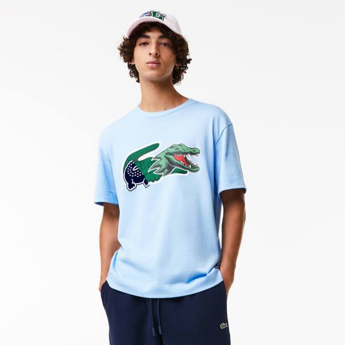 Lacoste homens camiseta oversized de crocodilo com corte descontraído azul P2PX609 roupas