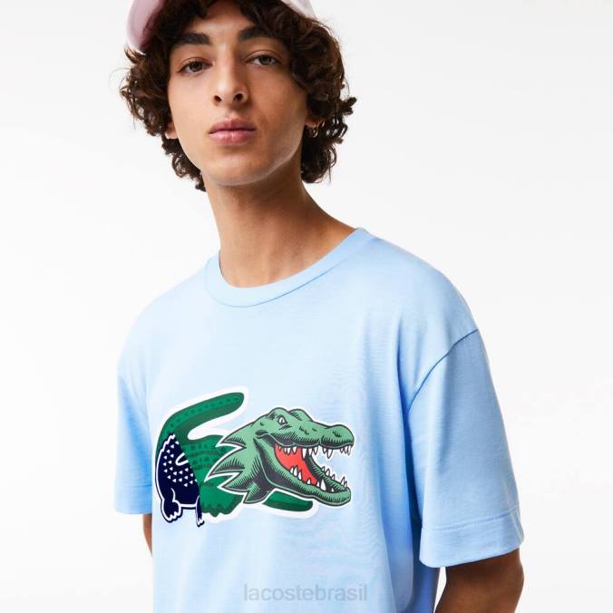 Lacoste homens camiseta oversized de crocodilo com corte descontraído azul P2PX609 roupas