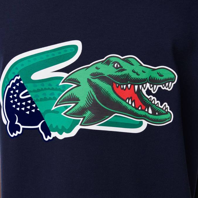 Lacoste homens camiseta oversized de crocodilo com corte descontraído azul-marinho P2PX607 roupas
