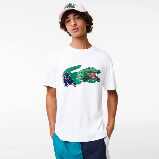 Lacoste homens camiseta oversized de crocodilo com corte descontraído branco P2PX608 roupas