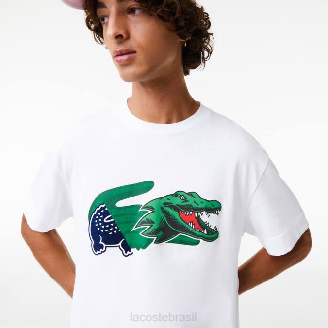 Lacoste homens camiseta oversized de crocodilo com corte descontraído branco P2PX608 roupas