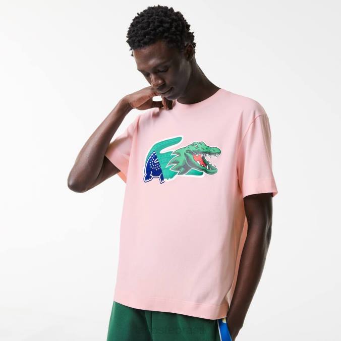 Lacoste homens camiseta oversized de crocodilo com corte descontraído luz rosa P2PX610 roupas