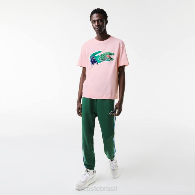 Lacoste homens camiseta oversized de crocodilo com corte descontraído luz rosa P2PX610 roupas