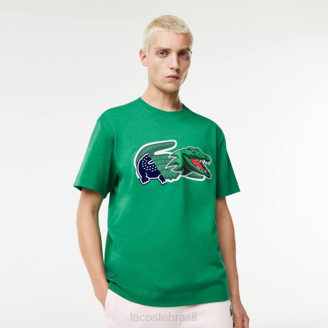 Lacoste homens camiseta oversized de crocodilo com corte descontraído verde P2PX616 roupas