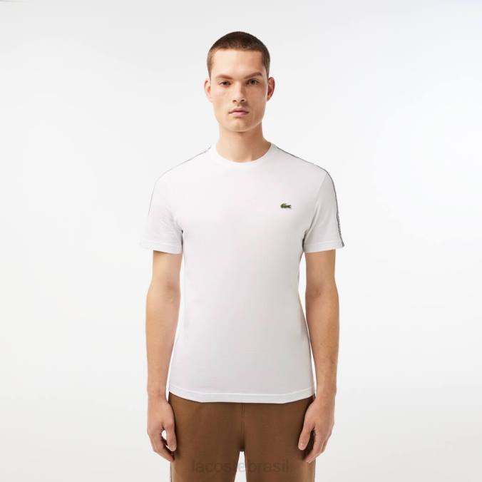 Lacoste homens camiseta regular fit com listras e logo branco P2PX46 roupas