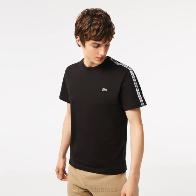 Lacoste homens camiseta regular fit com listras e logo preto P2PX45 roupas