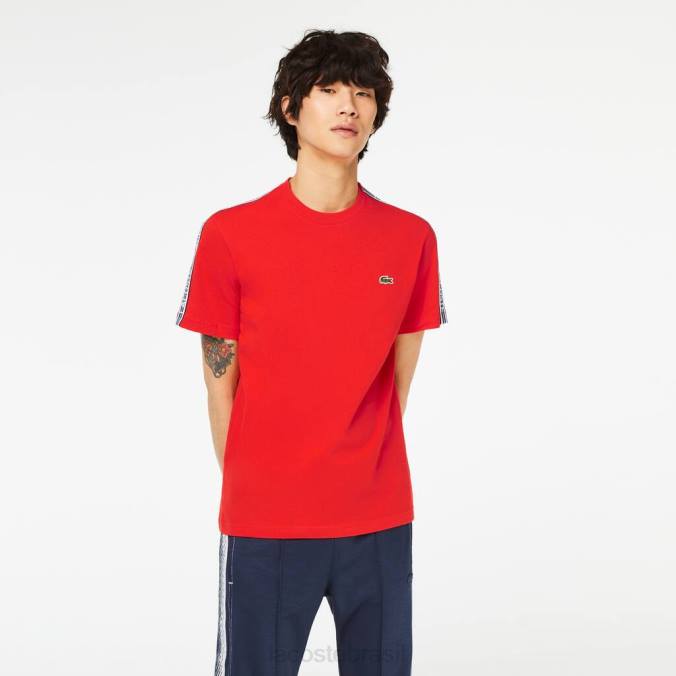 Lacoste homens camiseta regular fit com listras e logo vermelho P2PX48 roupas
