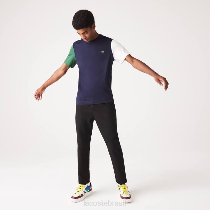 Lacoste homens camiseta regular fit em jersey de algodão colorblock azul marinho/verde/branco P2PX814 roupas