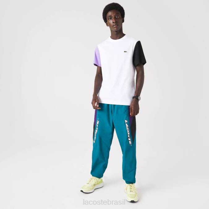 Lacoste homens camiseta regular fit em jersey de algodão colorblock branco/roxo/preto P2PX813 roupas