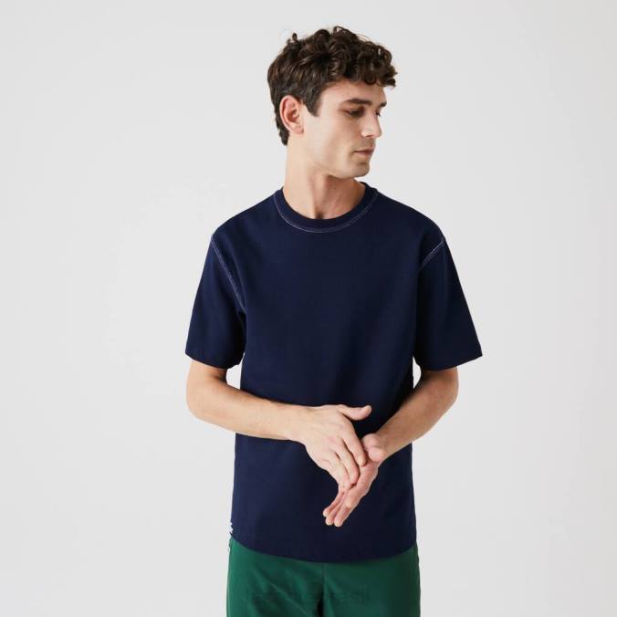 Lacoste homens camiseta reversível em piquê de mistura de algodão azul marinho/azul P2PX918 roupas