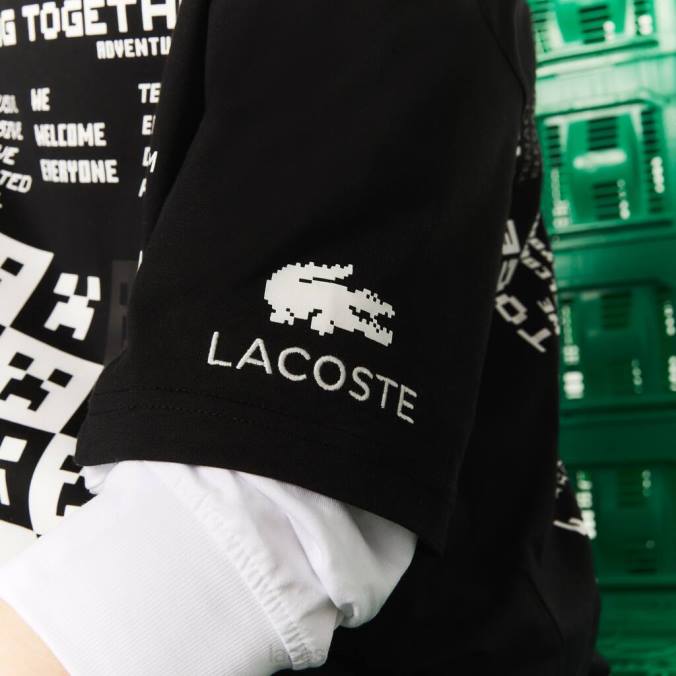 Lacoste x Minecraft homens camiseta folgada em algodão orgânico preto P2PX852 roupas