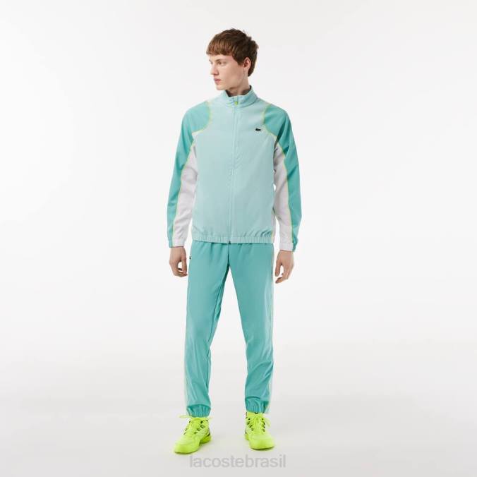 Lacoste homens conjunto jogger tênis gola alta verde claro/verde/branco/amarelo P2PX27 roupas
