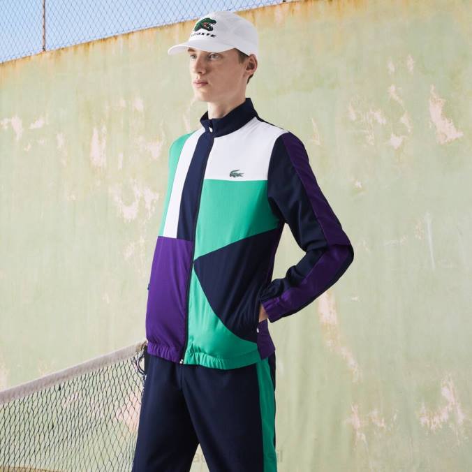 Lacoste homens agasalho de tênis esportivo com estampa de crocodilo azul marinho/verde/roxo/branco P2PX1145 roupas