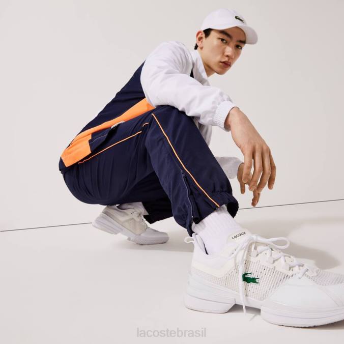 Lacoste homens agasalho esportivo colorblock de marca branco/azul marinho/laranja P2PX1156 roupas