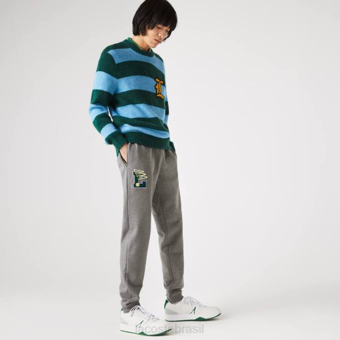 Lacoste homens calça de treino de lã com emblema l galhardetes chino cinza P2PX1169 roupas