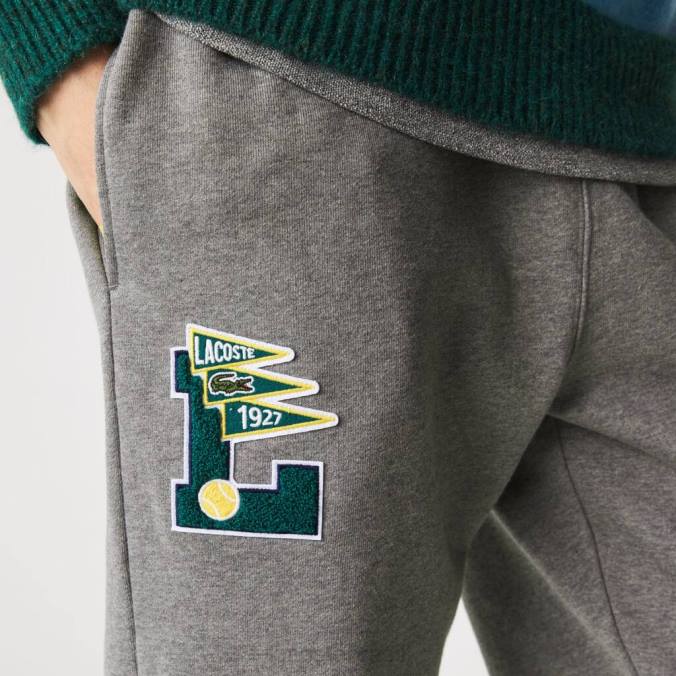 Lacoste homens calça de treino de lã com emblema l galhardetes chino cinza P2PX1169 roupas