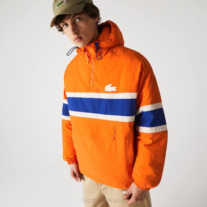Lacoste homens Eu tenho jaqueta pulôver acolchoada laranja/azul/bege P2PX1300 roupas