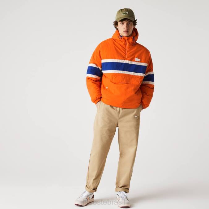 Lacoste homens Eu tenho jaqueta pulôver acolchoada laranja/azul/bege P2PX1300 roupas