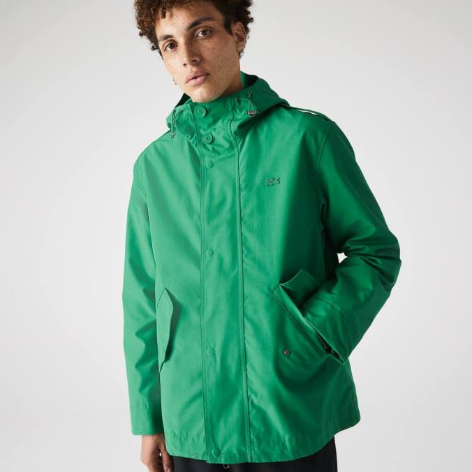 Lacoste homens Parka curta com capuz e mistura de algodão resistente à água verde P2PX1313 roupas