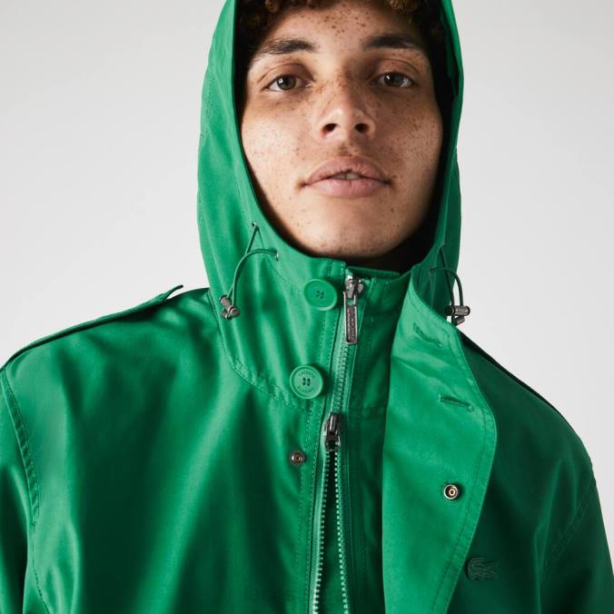 Lacoste homens Parka curta com capuz e mistura de algodão resistente à água verde P2PX1313 roupas