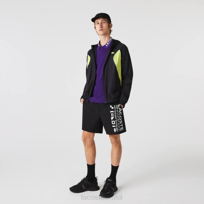 Lacoste homens blusão esportivo embalável Preto amarelo P2PX1254 roupas