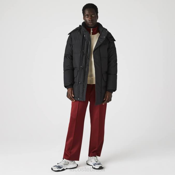 Lacoste homens casaco longo com capuz destacável preto P2PX1317 roupas
