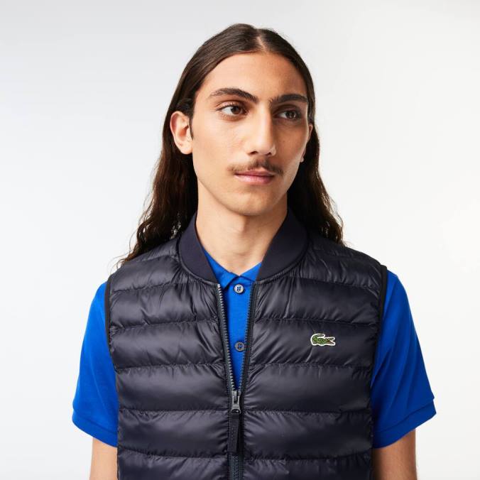 Lacoste homens colete acolchoado repelente de água azul-marinho P2PX1253 roupas