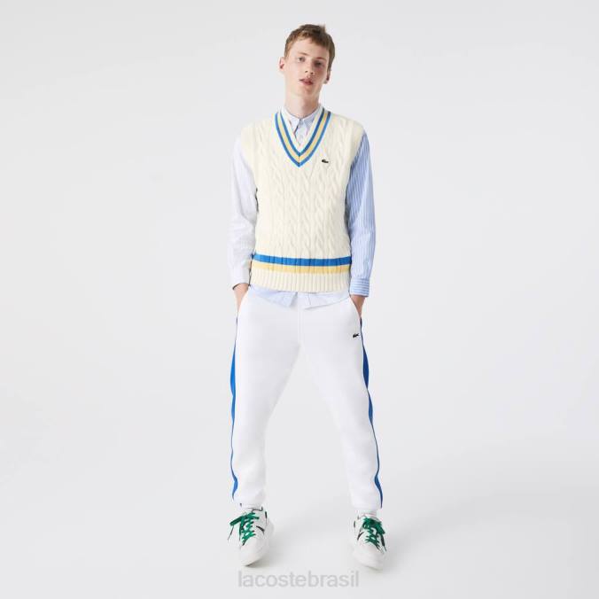 Lacoste homens colete de lã de corte clássico branco/amarelo/azul P2PX1471 roupas
