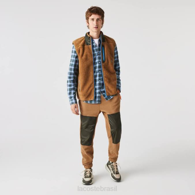 Lacoste homens colete de lã sherpa marrom/verde cáqui P2PX1262 roupas