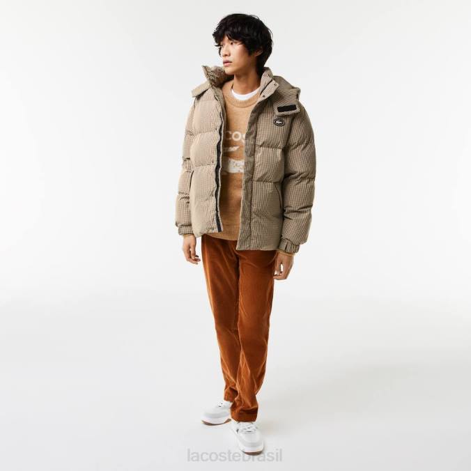Lacoste homens jaqueta acolchoada em sarja hidrorrepelente com estampa xadrez bege/azul marinho/branco/verde cáqui P2PX399 roupas