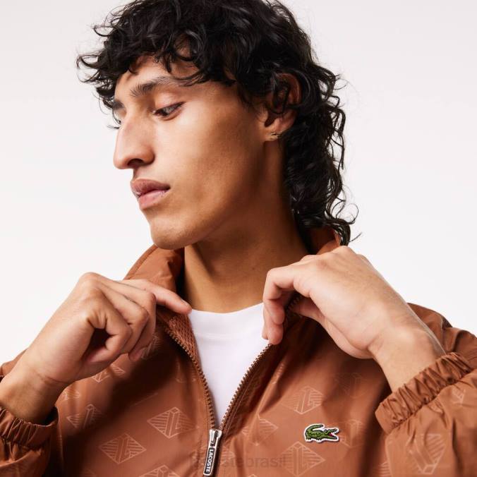 Lacoste homens jaqueta com estampa monogramada marrom claro P2PX378 roupas