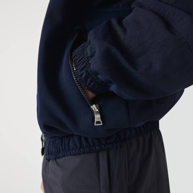 Lacoste homens jaqueta com zíper colorblock com logotipo gráfico ao vivo azul-marinho P2PX1315 roupas