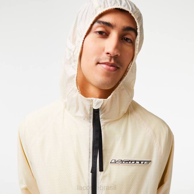 Lacoste homens jaqueta curta com capuz e zíper Branco preto P2PX382 roupas