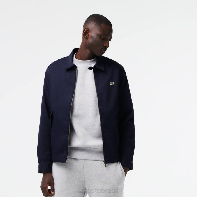 Lacoste homens jaqueta curta de gabardine de algodão orgânico com zíper azul-marinho P2PX407 roupas