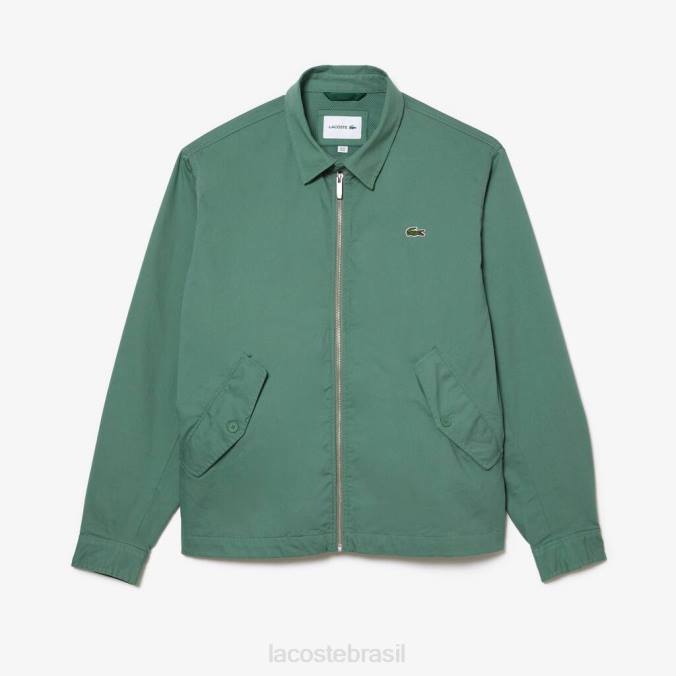 Lacoste homens jaqueta curta de gabardine de algodão orgânico com zíper verde cáqui P2PX406 roupas