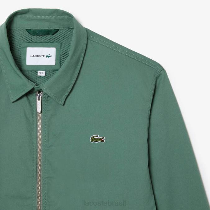 Lacoste homens jaqueta curta de gabardine de algodão orgânico com zíper verde cáqui P2PX406 roupas