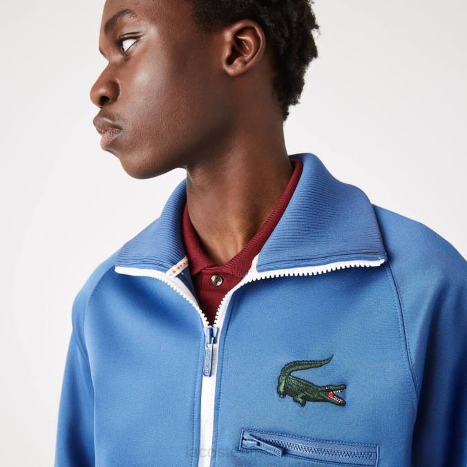Lacoste homens jaqueta de crocodilo com gola alta e zíper azul P2PX1203 roupas