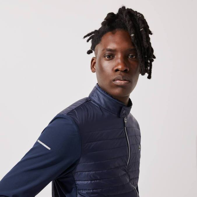 Lacoste homens jaqueta de golfe acolchoada esportiva leve e resistente à água azul-marinho P2PX1302 roupas