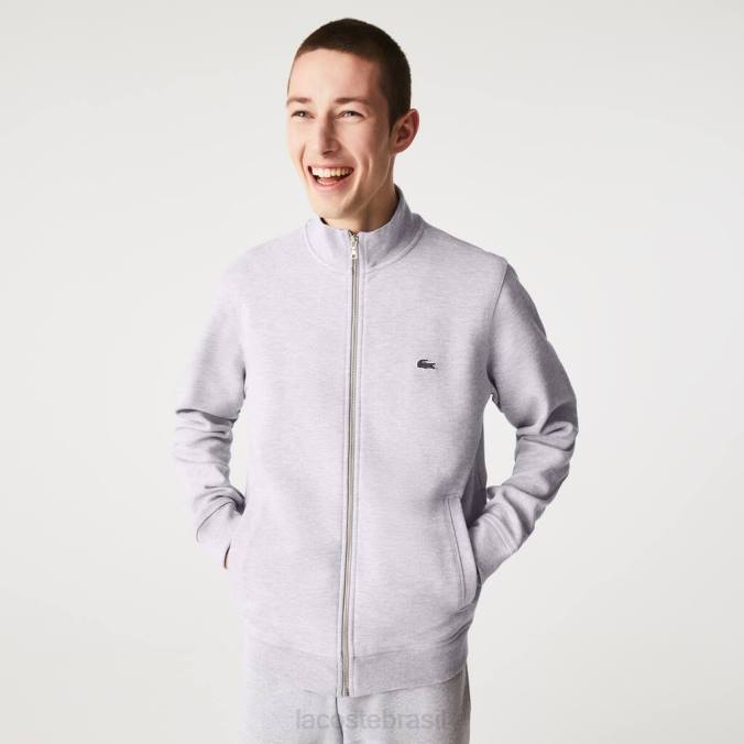 Lacoste homens jaqueta de lã piquê com gola alta e zíper chino cinza P2PX1036 roupas