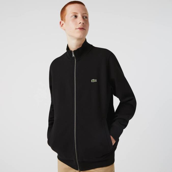 Lacoste homens jaqueta de lã piquê com gola alta e zíper preto P2PX1034 roupas