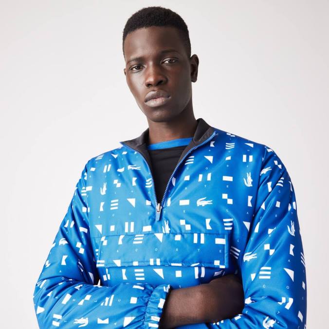 Lacoste homens jaqueta de tênis esportiva reversível e hidrorrepelente azul/branco/azul P2PX1236 roupas